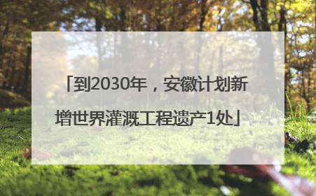 到2030年，安徽计划新增世界灌溉工程遗产1处