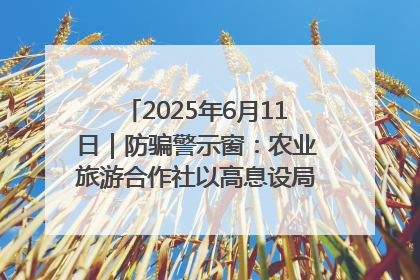 2025年6月11日｜防骗警示窗：农业旅游合作社以高息设局，集资380万